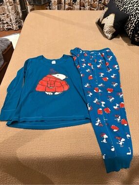 Hanna Andersson Teal Blue Snoopy Polar Bear Pajama Set